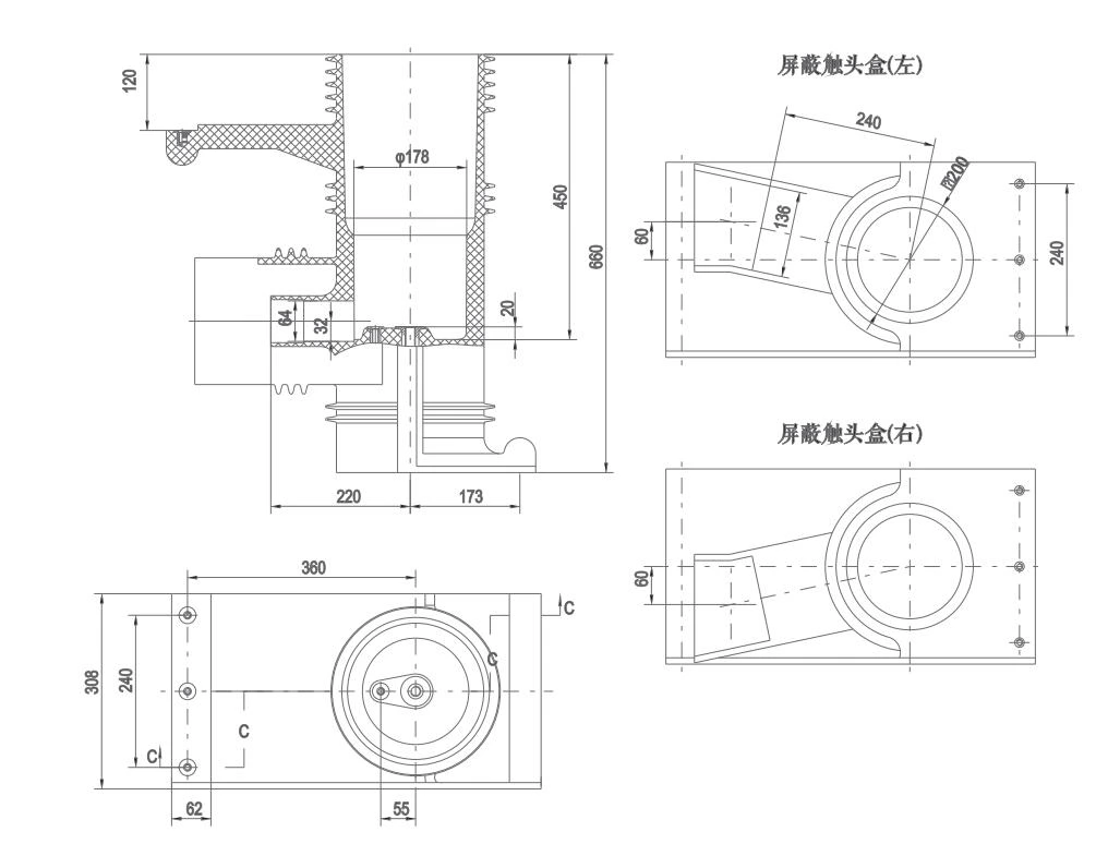 Hộp tiếp xúc được che chắn CHN40.5-307P / 660