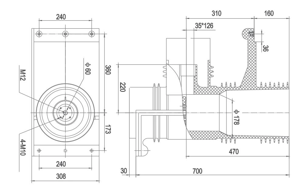 Hộp tiếp xúc được che chắn CHN40.5-308P / 730